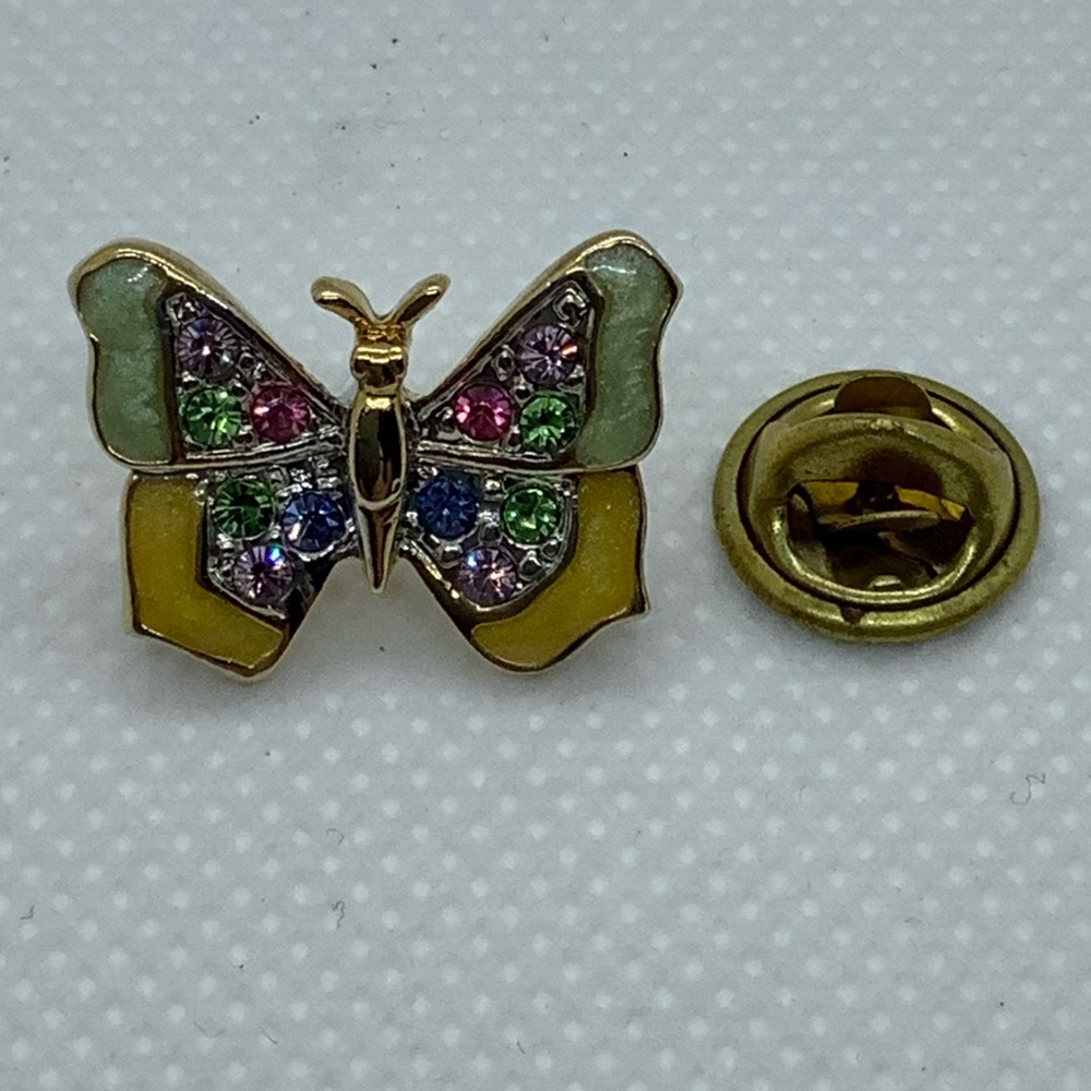 Little Butterfly Pin- Multi Colour Stones Green/Yellow Wings